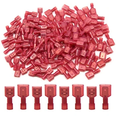 Immagine di Hocansen 100 Pezzi/50 Pairs Connettore Vanga Maschio e Femmina Nylon Connettori Terminali a Crimpare Completamente Isolati Quick Disconnect Elettrico Crimpato (NS/Red)