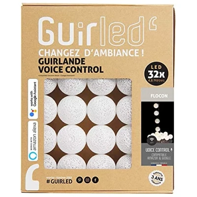 Immagine di GuirLED Ghirlanda luminosa con Sfere in cotone LED USB, controllo vocale Amazon Alexa &amp; Google Assistant Programmabile all&#039;infinito Adattatore CA 2xUSB incluso 32 da 3,2 m Fiocco