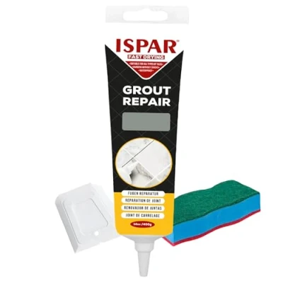 Immagine di ISPAR Set di riparazione per fughe con spatola e spugna, malta riparazione, piastrelle, sigillante rinnovare le fughe, asciugatura rapida, colore grigio