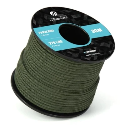 Immagine di Abma Cord 30M Paracord 275 Nylon Corda 2,4 mm da Paracadute a 4 Fili Cavo di Sopravvivenza, Militare, Multiuso Max. 125kg (275lbs) Verde Militare