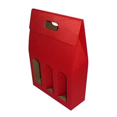 Immagine di IMBALLAGGI ALIMENTARI PZ 20 Scatola Rossa PORTABOTTIGLIA (3 Bottiglie) in Cartone Ondulato Red Box for Bottles Busta Carta