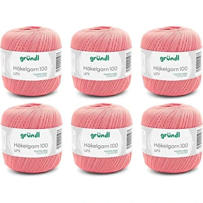 Immagine di Gründl Crochet Yarn 100 Uni (filato di cotone mercerizzato per uncinetto in 100% cotone, g / 566 m, misura dell&#039;ago: 1,5 2, 6 x g), salmone, 30 21 11 cm