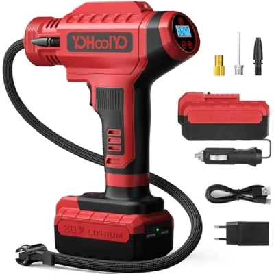 Immagine di YOHOOLYO Compressore Aria Portatile per Pneumatici 150PSI Manometro Digitale LCD, luci a LED, Adatta Auto,Biciclette, Moto e Palloncini