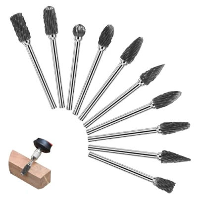Immagine di Chiluxendo Frese per Metallo Duro, 10 Pezzi Set di Rotanti in Acciaio al Carburo Tungsteno, Fresa Ferro Rotary con Codolo da 3 mm, Intaglio Legno Raspa