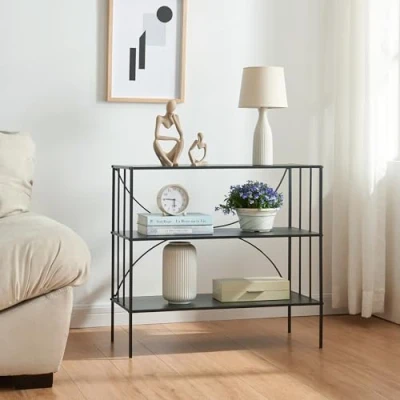 Immagine di [en.casa] Tavolo a Consolle Scaffale Basso 3 Piani di Appoggio Stretto Multiuso da Ingresso Corridoio 65,5 x 70 32 cm Metallo Nero