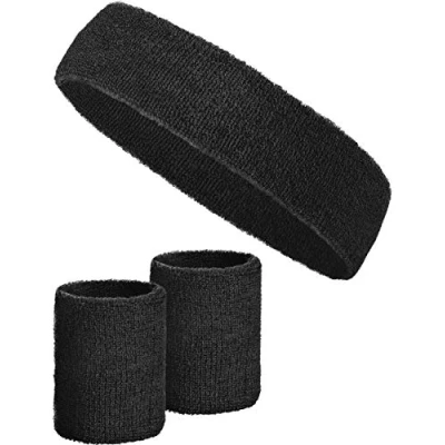 Immagine di Set di 3 pezzi con 2x fasce per i polsi + 1x fascia la testa uomini e donne (nero)