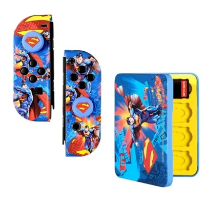 Immagine di FRTEC Kit di accessori SUPERMAN DC con licenza ufficiale, custodia rigida + impugnature compatibili Nintendo Switch e OLED