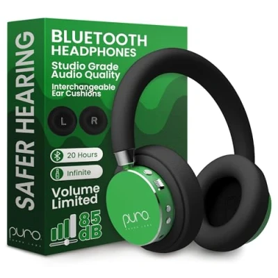 Immagine di Puro Sound Labs BT2200 Plus Cuffie Bluetooth per Bambini con Limitazione del Volume più Sicure Qualità Audio da Studio e Isolamento Rumore Verde