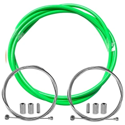 Immagine di cyclingcolors Guaina freno bicicletta con cavo terminali kit anteriore posteriore compatibile Shimano Sram città strada vtt performance, Verde fluo
