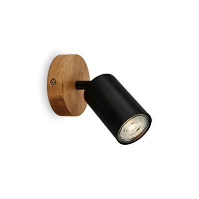 Immagine di BRILONER lampada da parete retrò con legno, vintage, attacco GU10, spot regolabile, rustico, nero 90x85 mm
