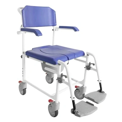 Immagine di KMINA PRO Sedia Doccia Disabili con Ruote (Versione 2.0 Freni Potenziati), a Rotelle Doccia, Comoda WC per Anziani Ruote, Carrozzina Disabili, Multifunzione Blu