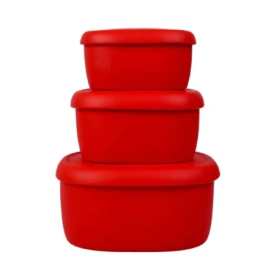 Immagine di BLUE GINKGO Set di contenitori per alimenti in silicone Contenitore ermetico riutilizzabile con coperchio Scatole pranzo e bento adulti bambini Congelatore rosso