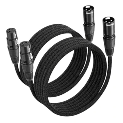 Immagine di SONICAKE cavo microfonico XLR da connettore maschio a femmina 3 pin in nylon intrecciato nero (3M 2 Pack)