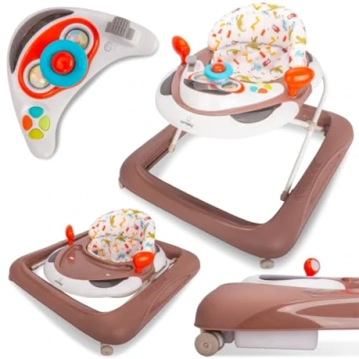 Immagine di Sun Baby Girello per Bambini, Primi Passi con pulsanti, volante, specchietti, ruote in gomma, regolabile altezza (Marrone)