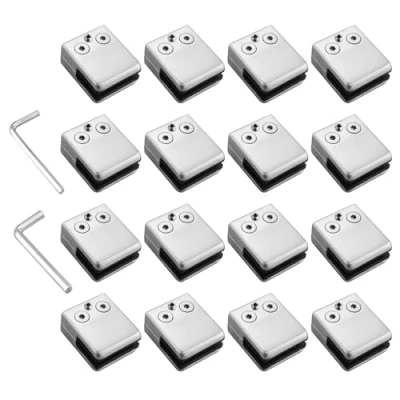 Immagine di Proster 16pz Supporto per Vetro in Acciaio Inox Morsetti Ferma 9 10mm Forma Quadrata con 2 Chiavi Esagonali Corrimano Scale Balaustra