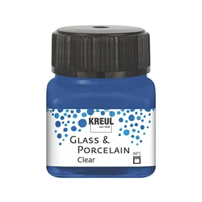 Immagine di Kreul 16217 Glass &amp; Porcelain Clear Blu Scuro, in Barattolo, Vernice Trasparente a Base d&#039;Acqua per Vetro e Porcellana, ad Asciugatura Rapida, cristallina, Colore Dark Blue, 20 ml,