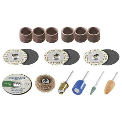 Immagine di Dremel EZ686 01 EZ Lock Kit di accessori per levigatura e smerigliatura, include dischi abrasivi/fasce pietre abrasive, perfetto affilatura dettagli