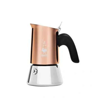Immagine di Bialetti Caffettiera New Venus 2 tazze, manico antiscottatura, non adatta all&#039;induzione, tazze (85 ml), acciaio inossidabile, colore rame, potenza 3600
