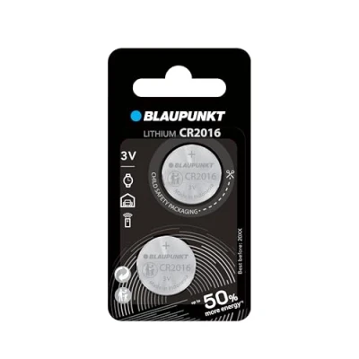 Immagine di BLAUPUNKT CR2016 Batterie al Litio a Bottone, Confezione da 2, per l&#039;Orologio Polso, la Chiave della Porta del Garage o Wireless, CR2016BL/2BP