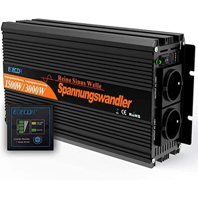 Immagine di EDECOA inverter onda PURA 12v 220v Convertitore 1500w 2x USB e Telecomande per camper sinusoidale Transformatori 230v