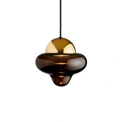 Immagine di DESIGN BY US Lampada a sospensione LED Nutty, marrone/oro, Ø 18,5 cm, vetro