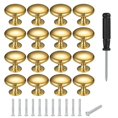 Immagine di Bateya 12 pomelli rotondi a forma di fungo, con viti, dorati, per armadi, cassetti, armadi (più un cacciavite)