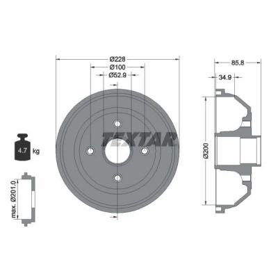 Immagine di TEXTAR 94024100 Freni a Tamburo senza cuscinetto ruota, bullone fissaggio con mozzo portaruota 228 OPEL: Corsa C Hatchback