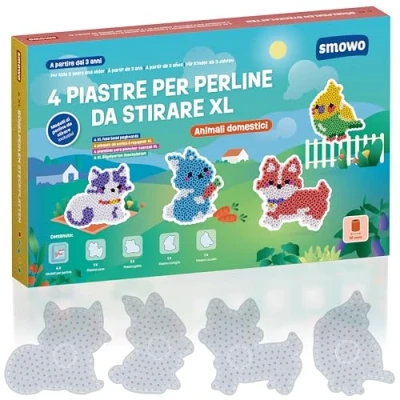 Immagine di Smowo® 10 mm perline per animali domestici Set con 4 piastre e modelli cane, gatto, uccello, coniglio grandi matite bambini a partire dai 3 anni in su