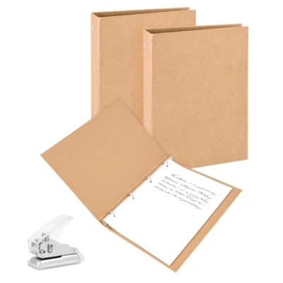 Immagine di Tufa Raccoglitore ad Anelli A4, 2 Pezzi A4 in Carta Kraft Ricaricabile, a 4 Anelli, Raccoglitori con Perforatrice per Scuola Ufficio