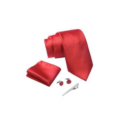Immagine di Massi Morino ― Cravatta elegante con confezione regalo, fazzoletto da taschino, gemelli e fermacravatta Cucita a mano in microfibra