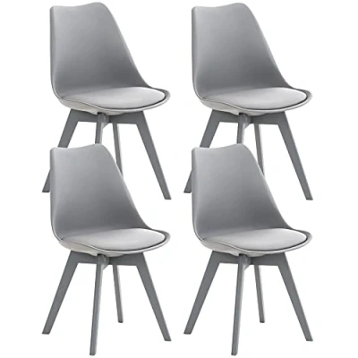 Immagine di CLP Set di 4 sedie da pranzo Linares in plastica I tessuto velluto corda pelle poltrona con struttura legno, Colore:grigio/grigio, Materiale:Plastica