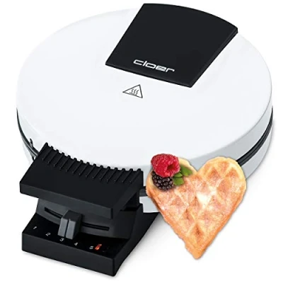 Immagine di Cloer 120 Piastra per Waffle, la classica cialda a forma di cuore in dimensione XXL, 19,5 cm, 1200 W, spia cottura, corpo metallo verniciato bianco