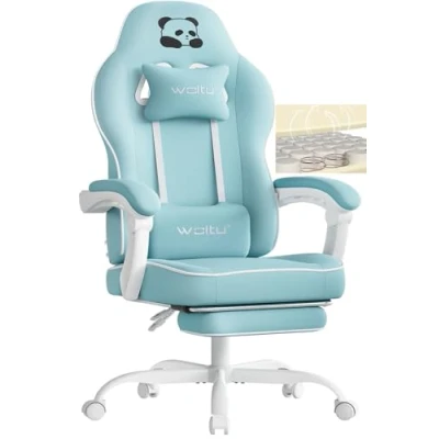 Immagine di WOLTU Sedia gaming, Ampia da Ufficio Ergonomica Imbottita con Cuscino a Molla, Alta Capacità di Carico, per Computer Schienale Alto e Poggiapiedi, Tessuto rete, Azzurro, GS16hbl