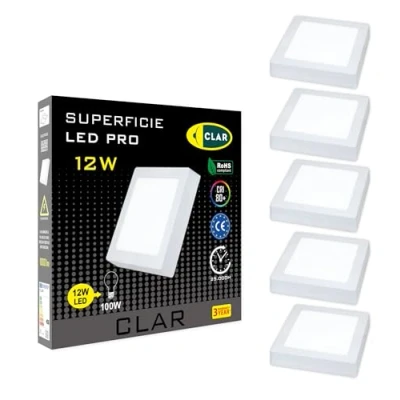 Immagine di CLAR Plafoniera LED Soffitto Quadrata, Lampade Soffitto, Esterno, Lampadario Bagno, Plafoniere a LED, Lampada Cucina, Bagno 6500ºK, 12W Garanzia di 3 anni (Pack 5)