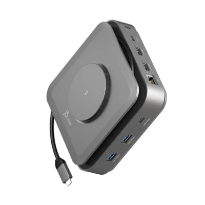 Immagine di j5create USB C Dock Dual 4K HDMI supporta un doppio display esteso per Windows e MacBook M1/M2/M3, caricatore wireless magnetico integrato da 15W, A x 2, Gigabit ethernet (JCD3199)