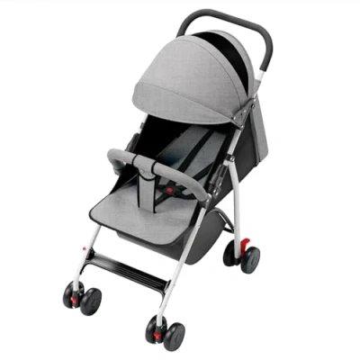 Immagine di passeggino leggero e compatto da 0 mesi a 4 anni, capacità di carico massima 25 kg, pieghevole, schienale reclinabile, pieghevole automatico in 1 passo, canopy C grigio