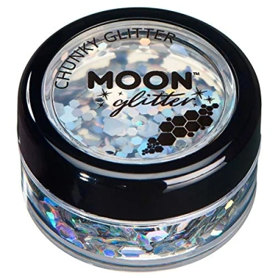 Immagine di Glitter spesso olografico della Moon 100% Cosmetico per viso, corpo, unghie, capelli e labbra 3gr Argento