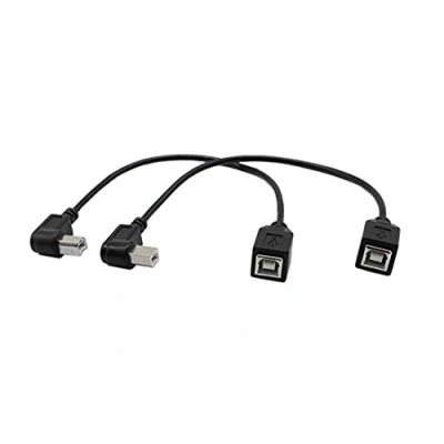 Immagine di CERRXIAN cavo USB 2.0 B da 22,9 cm combinato USB2.0 ad angolo sinistro e retto maschio a femmina di sincronizzazione dati (1 paio)