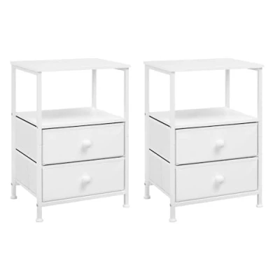 Immagine di EUGAD Set di 2 Comodini Camera da Letto, Comodino Bianco con Cassetti in Tessuto e 1 Scomparto Aperto, 40x30x60cm, Tavolino Divano, Basso Salotto, Moderno, Legno Metallo, 0009CTG