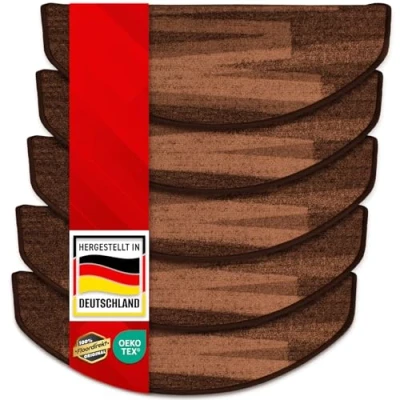 Immagine di casa pura Tappetini per gradini interni, autoadesivi, semicircolari, marroni, 15 pezzi, 65 x 23,5 cm, design moderno (Via Veneto)