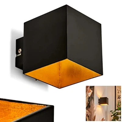 Immagine di lampada da parete Varco in metallo nel colore nero/oro, moderna con effetto luce, 1 attacco G9, cubo/lampada interna up &amp; down, senza lampadina/e