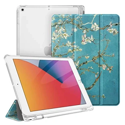 Immagine di FINTIE Custodia per iPad 10.2 Pollici 9a / 8a 7a Generazione (2021 2020 2019) con Built in Pencil Holder Sottile Leggero Semi Trasparente Cover Case Auto Sveglia/Sonno, Blossom
