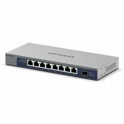 Immagine di NETGEAR (GS108X) Switch non gestibile 1 Gigabit/10 Gigabit Ethernet a 8 porte Con porta SFP+ 10 Gigabit, posizionamento su desktop o rack e protezione vita