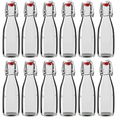 Immagine di Wellgro bottiglia di vetro da 200 ml con chiusura a leva, 5,5 x 19 cm, in trasparente, tappo porcellana, diverse quantità