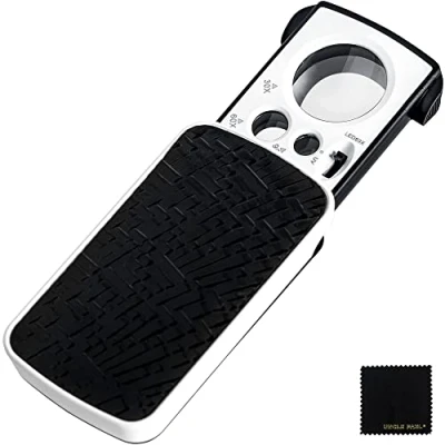 Immagine di OS19 Ingranditore Lente d&#039;ingrandimento tascabile estraibile, 30x, 60x, 90x, con luce LED UV, portatile, per gioielli, diamanti, gemme, monete, francobolli, rocce, piante, casa, ufficio
