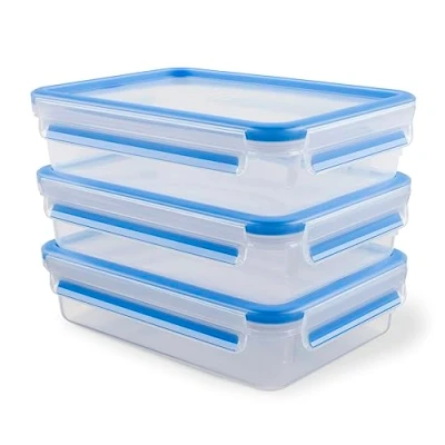 Immagine di Emsa, Set Contenitori Salvafreschezza Clip&amp;Close 3x1.2Litri, Ermetici per Alimenti, Plastica Rettangolari con Chiusura Ermetica e Coperchio, Pratici Trasparenti