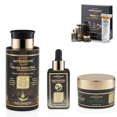 Immagine di ImpressionZ 3 Step Skincare Set: Micellar Water, Snail Mucin Serum, Hydrating Moisturizer Restores Skin After Makeup, Night Routine for Radiant, Age Defying Skin, Suitable All Types