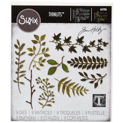 Immagine di Sizzix 661206 Set di Fustelle Thinlits, Foglie da Giardino by Tim Holtz, 9 pezzi