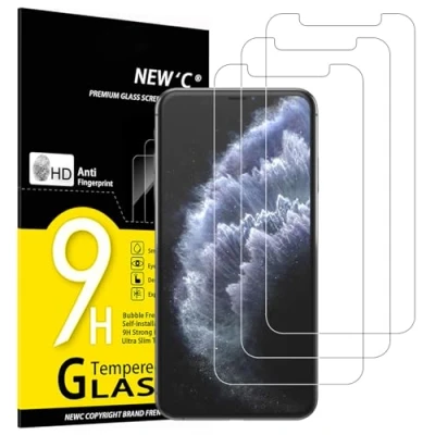 Immagine di NEW&#039;C 3 Pezzi, Vetro Temperato per iPhone 11 Pro Max e XS (6,5 Pollici), Pellicola Prottetiva Anti Graffio, Impronte, Durezza 9H, 0,33mm Ultra Trasparente, Resistente