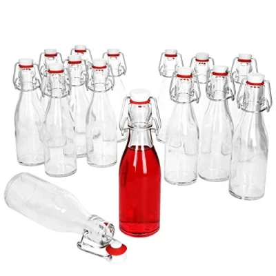 Immagine di MamboCat Set di 15 bottiglie vuote in vetro da riempire, 200 ml, per liquore borraccia con tappo a leva, testa porcellana guarnizione gomma